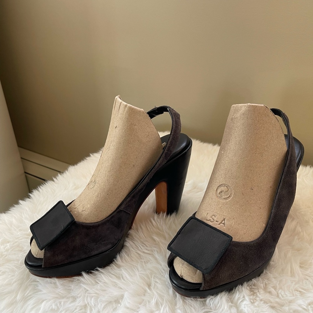 Olivia Rose black/ deep charcoal Slingback Platform high heals